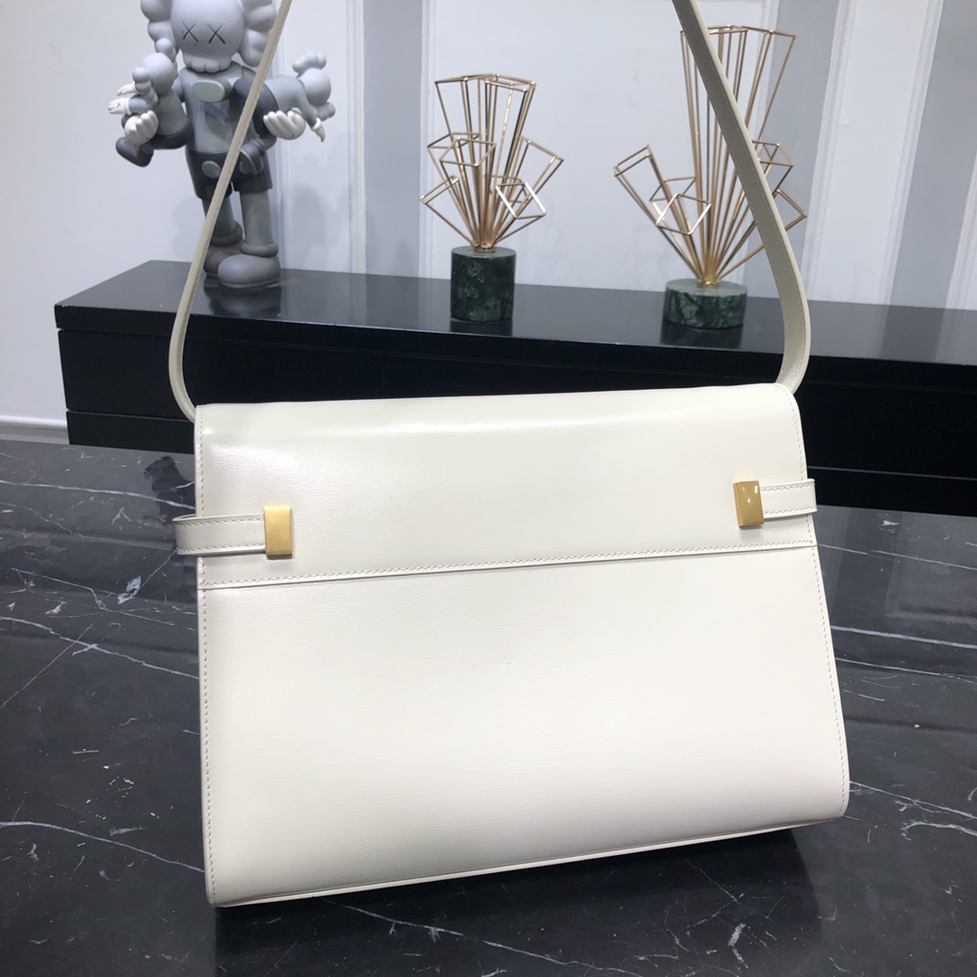 Saint Laurent Manhattan Box Calfskin Shoulder Bag White 579271 